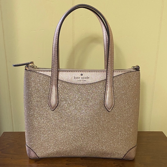 kate spade Handbags - Kate Spade Rose Gold Tinsel Glitter Fabric Sparkle Satchel Purse Bag